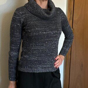 White House Black Market XXS Black Sequin Sweater Turtleneck Stretch Shimmer